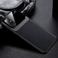 Samsung Galaxy A51 4G用シリコンケース ソフトタッチラバー レザー柄 カバー FL1 サムスン ブラック