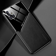 Samsung Galaxy A51 4G用シリコンケース ソフトタッチラバー レザー柄 アンドマグネット式 サムスン ブラック