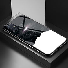 Samsung Galaxy A51 4G用ハイブリットバンパーケース プラスチック パターン 鏡面 カバー LS1 サムスン ブラック