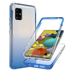 Samsung Galaxy A51 4G用前面と背面 360度 フルカバー 極薄ソフトケース シリコンケース 耐衝撃 全面保護 バンパー 勾配色 透明 JX1 サムスン ネイビー