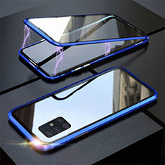 Samsung Galaxy A51 5G用ケース 高級感 手触り良い アルミメタル 製の金属製 360度 フルカバーバンパー 鏡面 カバー T01 サムスン ネイビー