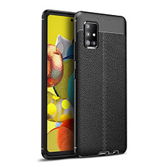 Samsung Galaxy A51 5G用シリコンケース ソフトタッチラバー レザー柄 カバー WL1 サムスン ブラック