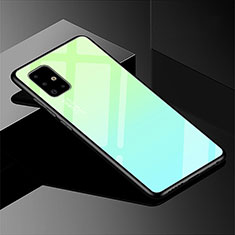 Samsung Galaxy A51 5G用ハイブリットバンパーケース プラスチック 鏡面 虹 グラデーション 勾配色 カバー サムスン グリーン