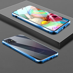 Samsung Galaxy A51 5G用ケース 高級感 手触り良い アルミメタル 製の金属製 360度 フルカバーバンパー 鏡面 カバー サムスン ネイビー