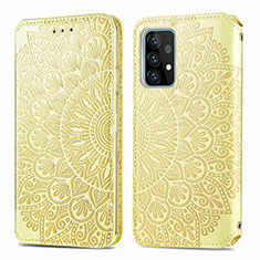 Samsung Galaxy A52 4G用手帳型 レザーケース スタンド パターン カバー S01D サムスン ゴールド