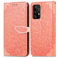 Samsung Galaxy A52 4G用手帳型 レザーケース スタンド パターン カバー S04D サムスン オレンジ