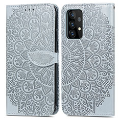 Samsung Galaxy A52 4G用手帳型 レザーケース スタンド パターン カバー S04D サムスン グレー