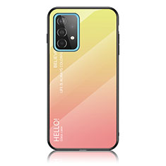 Samsung Galaxy A52 4G用ハイブリットバンパーケース プラスチック 鏡面 虹 グラデーション 勾配色 カバー LS1 サムスン イエロー