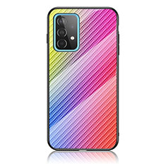 Samsung Galaxy A52 4G用ハイブリットバンパーケース プラスチック 鏡面 虹 グラデーション 勾配色 カバー LS2 サムスン ピンク