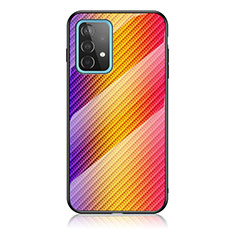 Samsung Galaxy A52 4G用ハイブリットバンパーケース プラスチック 鏡面 虹 グラデーション 勾配色 カバー LS2 サムスン オレンジ