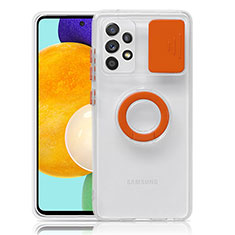 Samsung Galaxy A52 4G用極薄ソフトケース シリコンケース 耐衝撃 全面保護 クリア透明 スタンド S01 サムスン オレンジ
