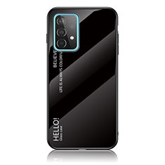 Samsung Galaxy A52 5G用ハイブリットバンパーケース プラスチック 鏡面 虹 グラデーション 勾配色 カバー LS1 サムスン ブラック