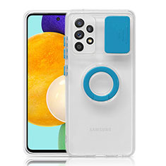 Samsung Galaxy A52 5G用極薄ソフトケース シリコンケース 耐衝撃 全面保護 クリア透明 スタンド S01 サムスン ブルー