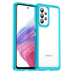 Samsung Galaxy A53 5G用ハイブリットバンパーケース クリア透明 プラスチック カバー J01S サムスン シアン