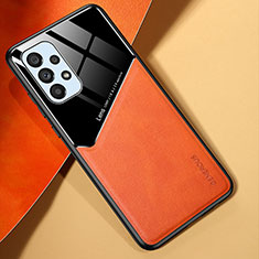Samsung Galaxy A53 5G用シリコンケース ソフトタッチラバー レザー柄 アンドマグネット式 サムスン オレンジ