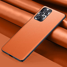 Samsung Galaxy A53 5G用ケース 高級感 手触り良いレザー柄 QK1 サムスン オレンジ