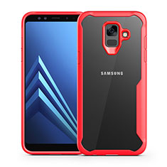 Samsung Galaxy A6 (2018)用ハイブリットバンパーケース クリア透明 プラスチック 鏡面 カバー サムスン レッド