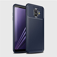 Samsung Galaxy A6 (2018) Dual SIM用シリコンケース ソフトタッチラバー ツイル カバー サムスン ネイビー