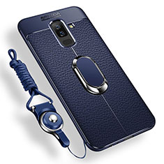 Samsung Galaxy A6 Plus (2018)用極薄ソフトケース シリコンケース 耐衝撃 全面保護 アンド指輪 マグネット式 バンパー サムスン ネイビー