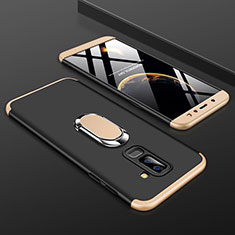 Samsung Galaxy A6 Plus用ハードケース プラスチック 質感もマット 前面と背面 360度 フルカバー アンド指輪 サムスン ゴールド・ブラック