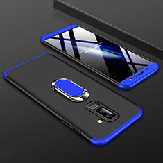 Samsung Galaxy A6 Plus用ハードケース プラスチック 質感もマット 前面と背面 360度 フルカバー アンド指輪 サムスン ネイビー・ブラック