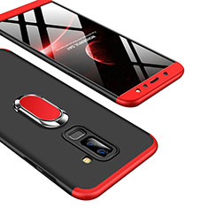 Samsung Galaxy A6 Plus用ハードケース プラスチック 質感もマット 前面と背面 360度 フルカバー アンド指輪 Q01 サムスン レッド・ブラック