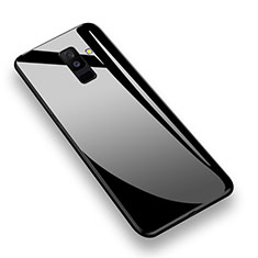 Samsung Galaxy A6 Plus用360度 フルカバーハイブリットバンパーケース クリア透明 プラスチック 鏡面 T02 サムスン ブラック