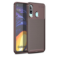 Samsung Galaxy A60用シリコンケース ソフトタッチラバー ツイル カバー WL1 サムスン ブラウン