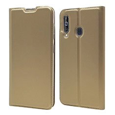 Samsung Galaxy A60用手帳型 レザーケース スタンド カバー サムスン ゴールド