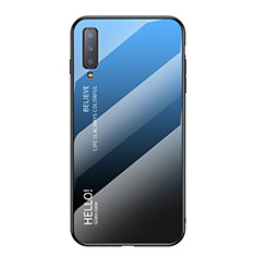 Samsung Galaxy A7 (2018) A750用ハイブリットバンパーケース プラスチック 鏡面 虹 グラデーション 勾配色 カバー サムスン ネイビー