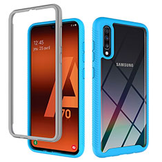 Samsung Galaxy A70用360度 フルカバー ハイブリットバンパーケース クリア透明 プラスチック カバー ZJ1 サムスン ブルー