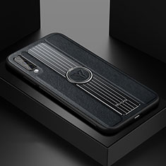 Samsung Galaxy A70用シリコンケース ソフトタッチラバー レザー柄 アンドマグネット式 FL1 サムスン ブラック