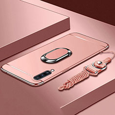 Samsung Galaxy A70用ケース 高級感 手触り良い メタル兼プラスチック バンパー アンド指輪 亦 ひも サムスン ローズゴールド