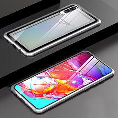 Samsung Galaxy A70用ケース 高級感 手触り良い アルミメタル 製の金属製 360度 フルカバーバンパー 鏡面 カバー T01 サムスン シルバー