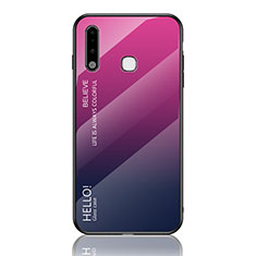 Samsung Galaxy A70E用ハイブリットバンパーケース プラスチック 鏡面 虹 グラデーション 勾配色 カバー LS1 サムスン ローズレッド