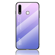 Samsung Galaxy A70E用ハイブリットバンパーケース プラスチック 鏡面 虹 グラデーション 勾配色 カバー LS1 サムスン ラベンダー