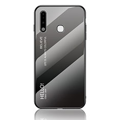 Samsung Galaxy A70E用ハイブリットバンパーケース プラスチック 鏡面 虹 グラデーション 勾配色 カバー LS1 サムスン ダークグレー