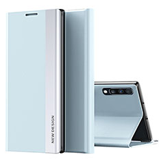 Samsung Galaxy A70S用手帳型 レザーケース スタンド カバー QH1 サムスン ライトブルー