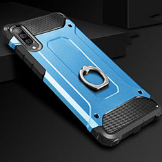 Samsung Galaxy A70S用ハイブリットバンパーケース プラスチック アンド指輪 兼シリコーン カバー H01 サムスン ブルー