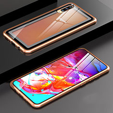 Samsung Galaxy A70S用ケース 高級感 手触り良い アルミメタル 製の金属製 360度 フルカバーバンパー 鏡面 カバー T01 サムスン ゴールド