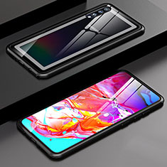 Samsung Galaxy A70S用ケース 高級感 手触り良い アルミメタル 製の金属製 360度 フルカバーバンパー 鏡面 カバー T01 サムスン ブラック