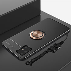 Samsung Galaxy A71 4G A715用極薄ソフトケース シリコンケース 耐衝撃 全面保護 アンド指輪 マグネット式 バンパー サムスン ゴールド・ブラック