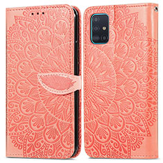 Samsung Galaxy A71 4G A715用手帳型 レザーケース スタンド パターン カバー S04D サムスン オレンジ