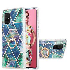 Samsung Galaxy A71 4G A715用シリコンケース ソフトタッチラバー バタフライ パターン カバー アンド指輪 Y01B サムスン モスグリー
