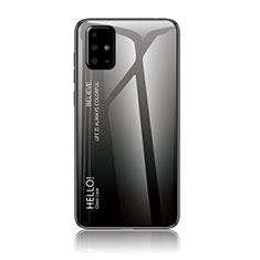 Samsung Galaxy A71 4G A715用ハイブリットバンパーケース プラスチック 鏡面 虹 グラデーション 勾配色 カバー LS1 サムスン ダークグレー