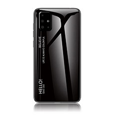 Samsung Galaxy A71 4G A715用ハイブリットバンパーケース プラスチック 鏡面 虹 グラデーション 勾配色 カバー LS1 サムスン ブラック