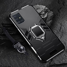 Samsung Galaxy A71 4G A715用ハイブリットバンパーケース プラスチック アンド指輪 マグネット式 サムスン ブラック