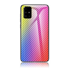 Samsung Galaxy A71 4G A715用ハイブリットバンパーケース プラスチック 鏡面 虹 グラデーション 勾配色 カバー LS2 サムスン ピンク