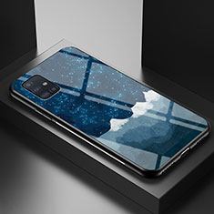 Samsung Galaxy A71 4G A715用ハイブリットバンパーケース プラスチック パターン 鏡面 カバー LS1 サムスン ネイビー