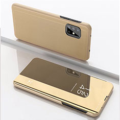 Samsung Galaxy A71 4G A715用手帳型 レザーケース スタンド 鏡面 カバー サムスン ゴールド